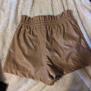 Taupe leather drawstring shorts